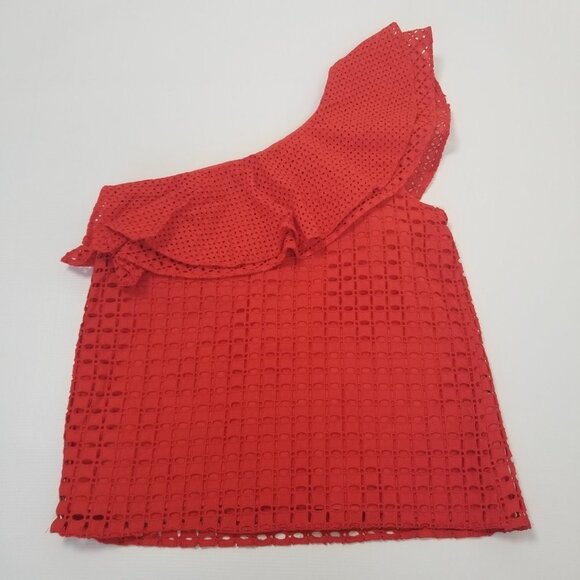 J Crew One Shoulder Eyelet Ruffle Top Size 00 - Picture 4 of 5